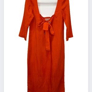 Mara Hoffman Linen Lace Up Bright Orange Long Dress